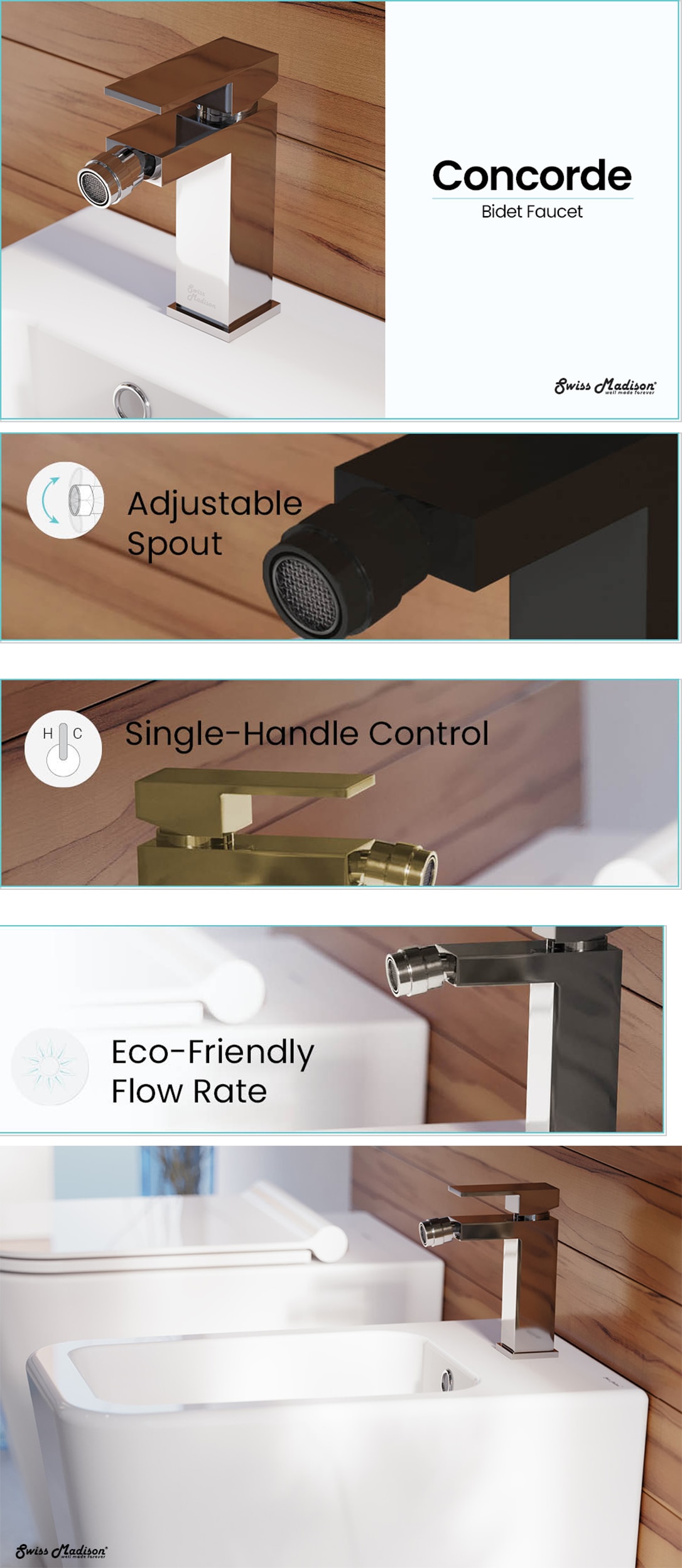 Swiss Madison Concorde SingleHandle Bidet Faucet in Brushed Gold SM